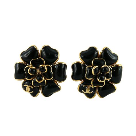 chanel earring flower|Chanel black camellia earrings.